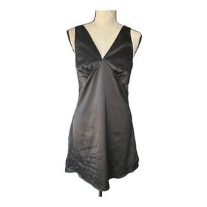Mi Ami Black Satin Mini Slip Dress Small Deep V Witchy Gothcore